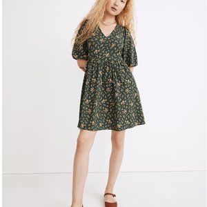 MADEWELL S Poplin V-Neck Bubble-Sleeve Mini Dress in Fresh Sprigs